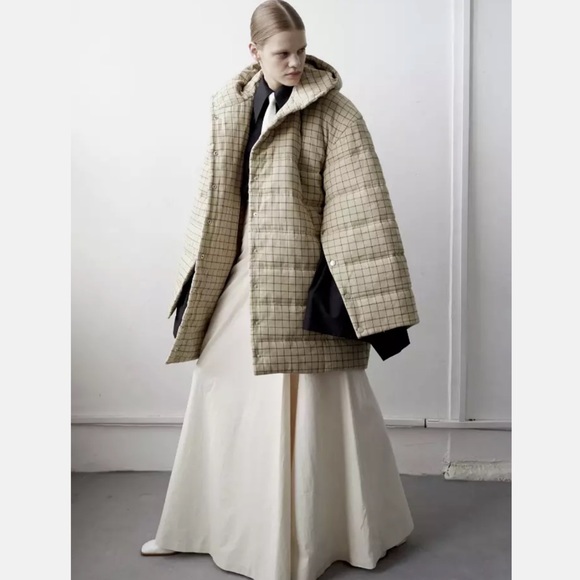 A.W.A.K.E Mode Oversized Checked Hooded Puffer Jacket  Coat - Picture 1 of 11